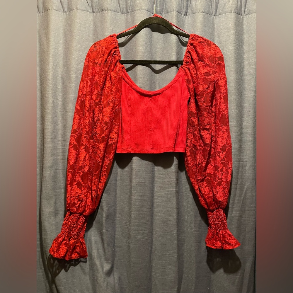 Urban Outfitters Red Lace Blouse